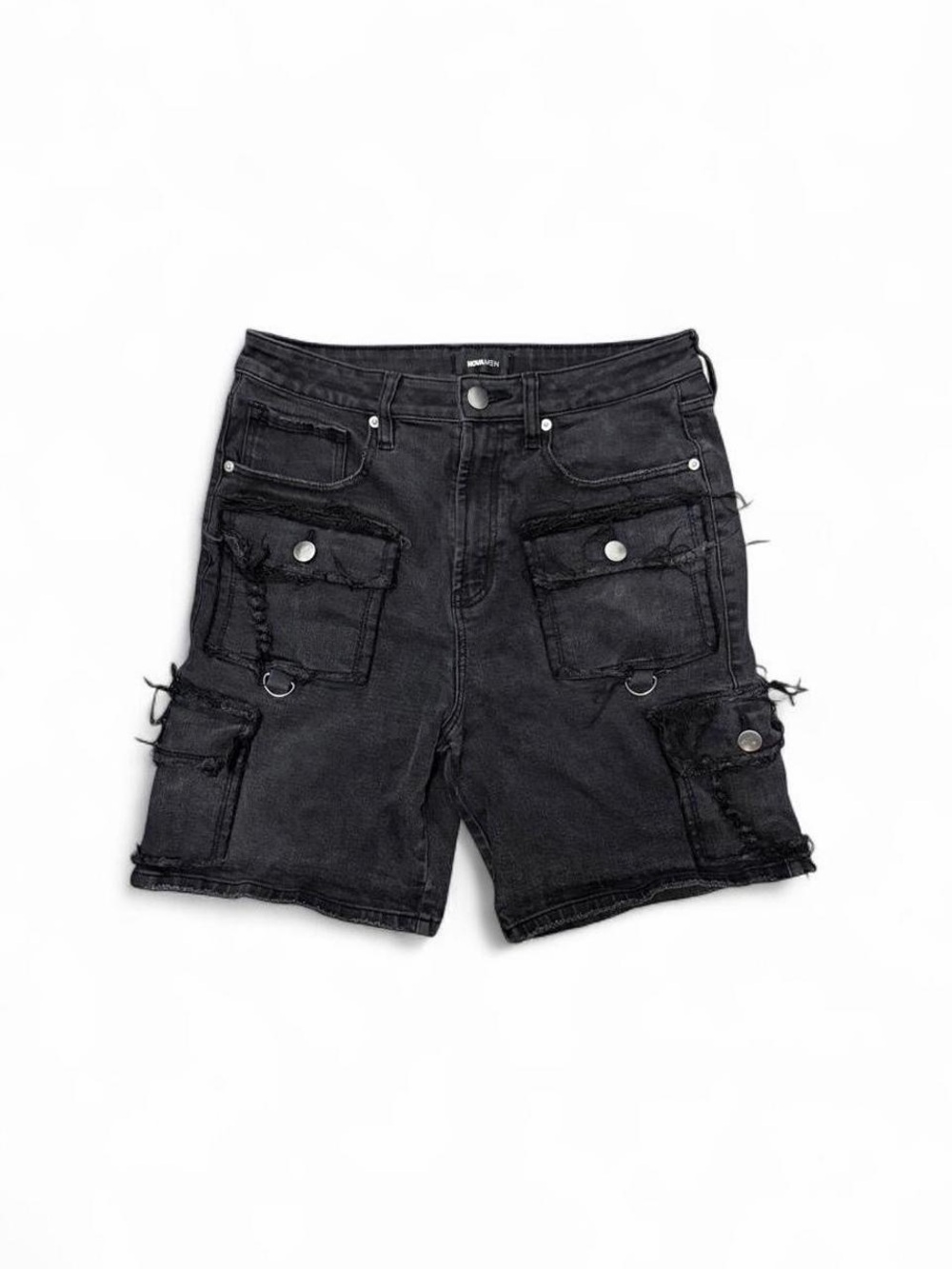 NOVAMEN Black Distressed Cargo Denim Shorts Size 32 Y2K Grunge